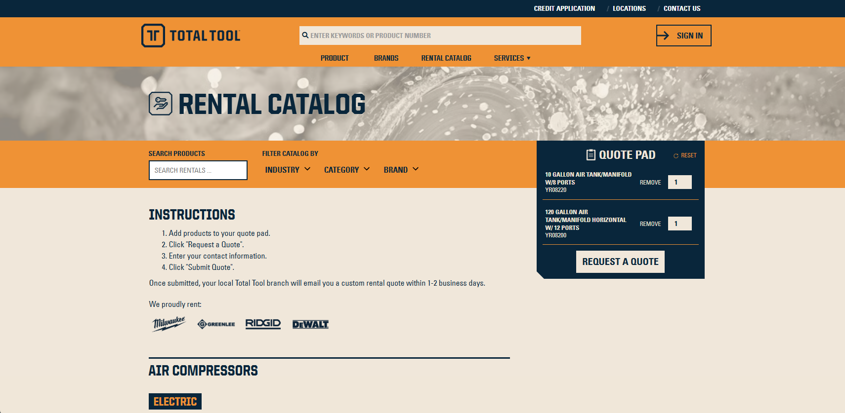 Total Tool rental catalog